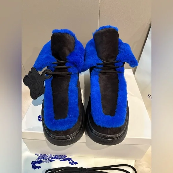 Burberry Black and Blue Fur Boots